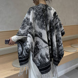 Ethnic Style Watercolor Shawl Women Fringe Cape_Cwocasl00072