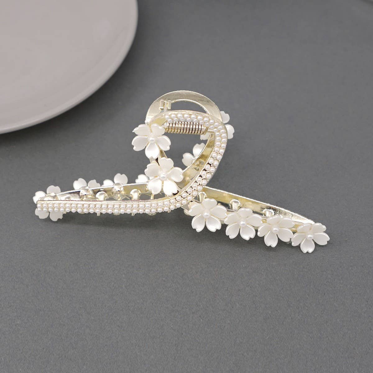 Gold Flower Large Rhinestone Clip Hairpin