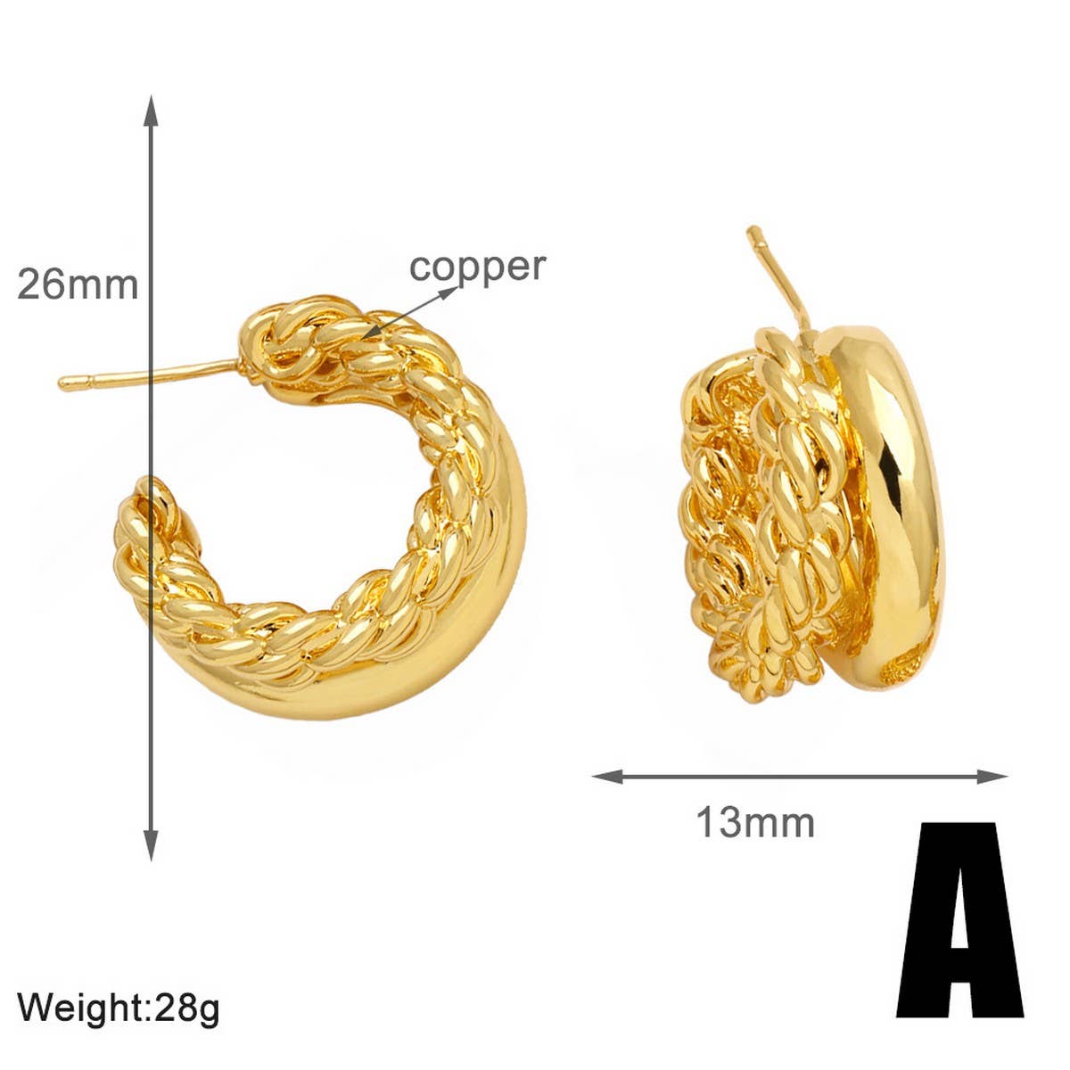 C SHAPED HOLLOW GOLD PLATED EARRINGS_CWAJE1032