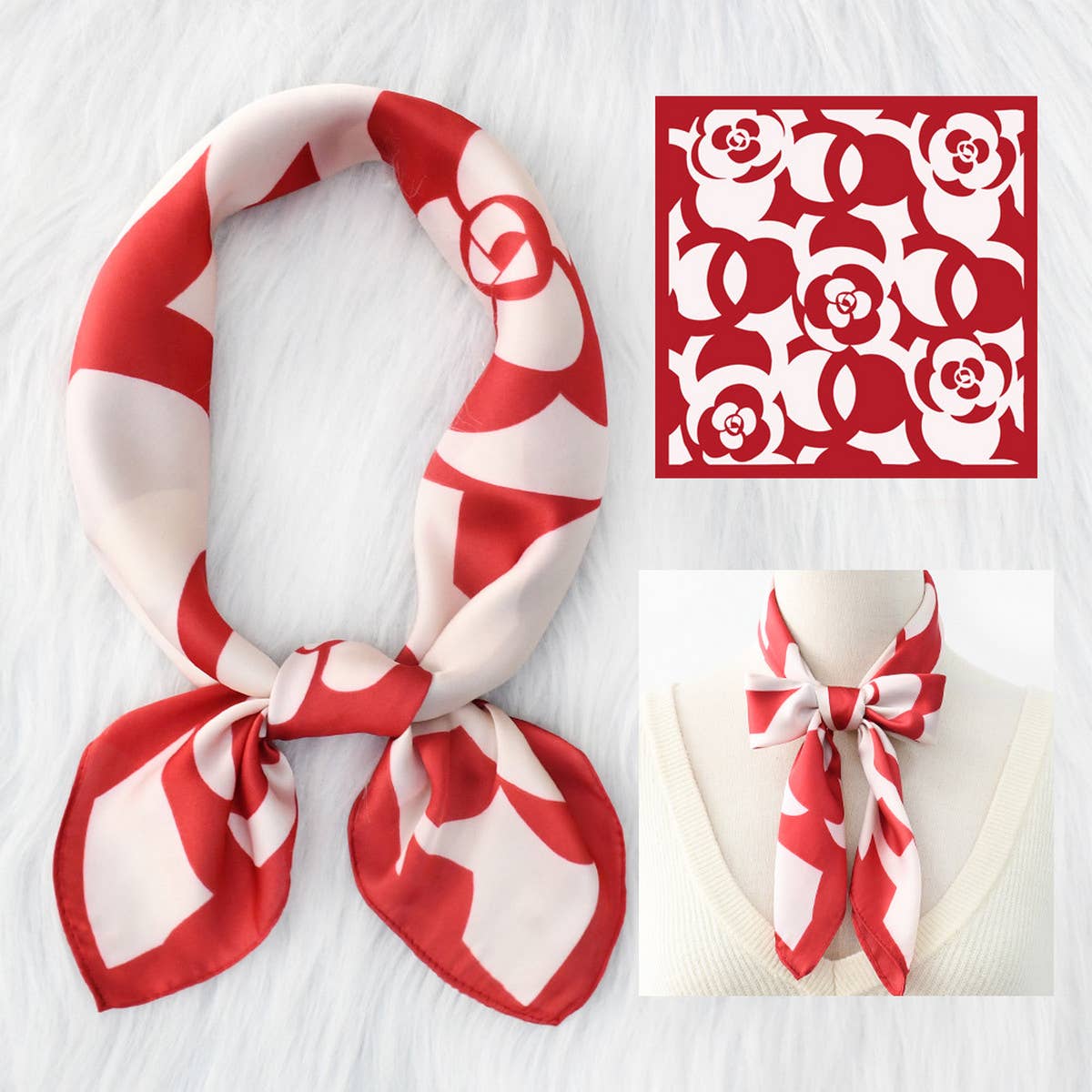 FLORAL SATIN SCARF FOR COMMUTING SUN PROTECTION_CWASC1163