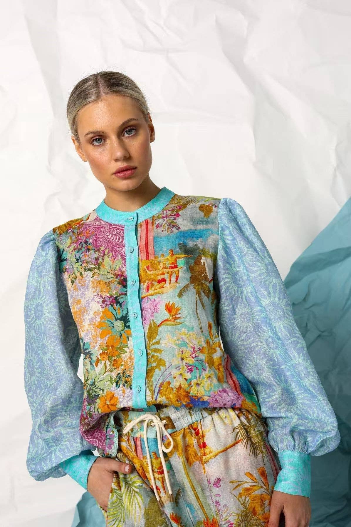 Temperament Linen Long Sleeve Shirt Shorts Suit