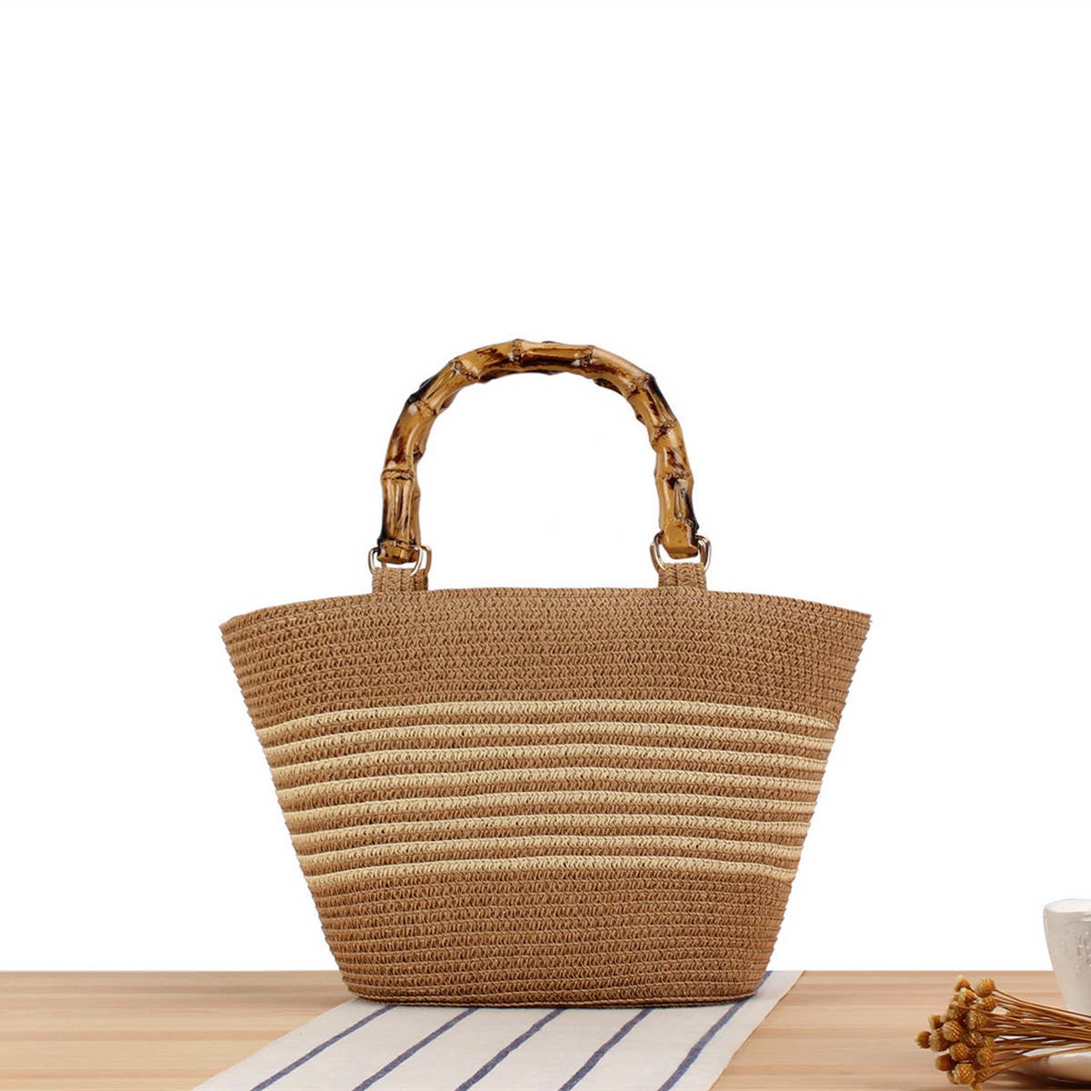 CONTRAST COLOR STRIPED HAND WOVEN BAG_CWAB2092