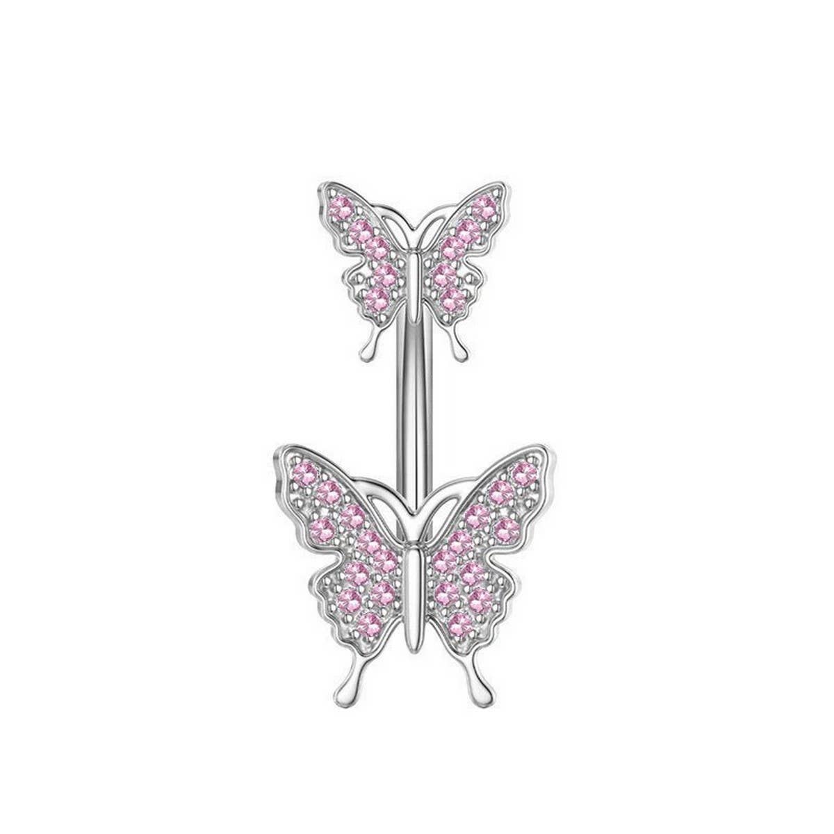 DOUBLE BUTTERFLY CZ BELLY RING HYPOALLERGENIC_CWMM9247