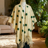 Polka Dot Tassel Shawl Women Vintage Wintercape_Cwocasl00092