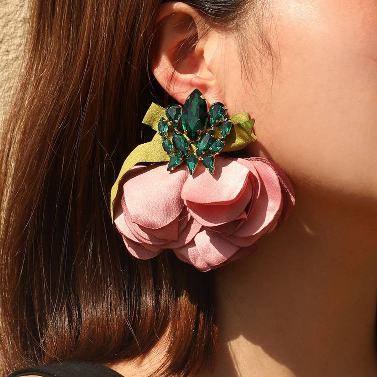 HANDMADE FABRIC FLOWER EARRINGS BOLD DROP DESIGN_CWMM6162
