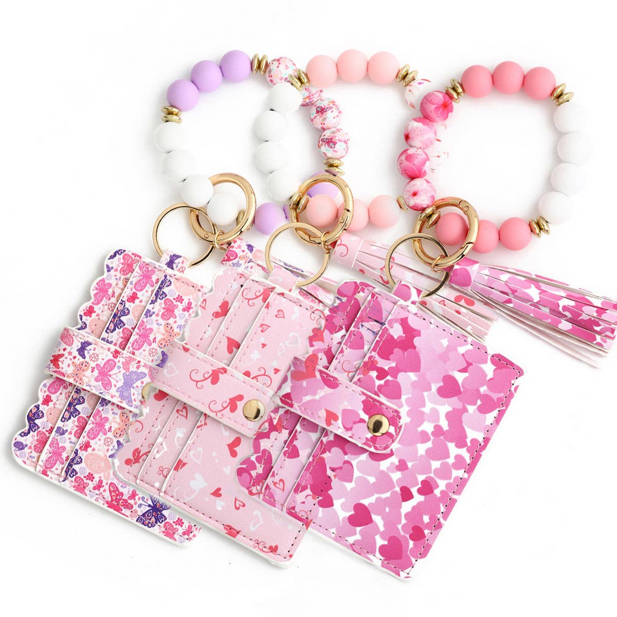HEART PRINT BRACELET CARD HOLDER KEYCHAIN_CWMM1288