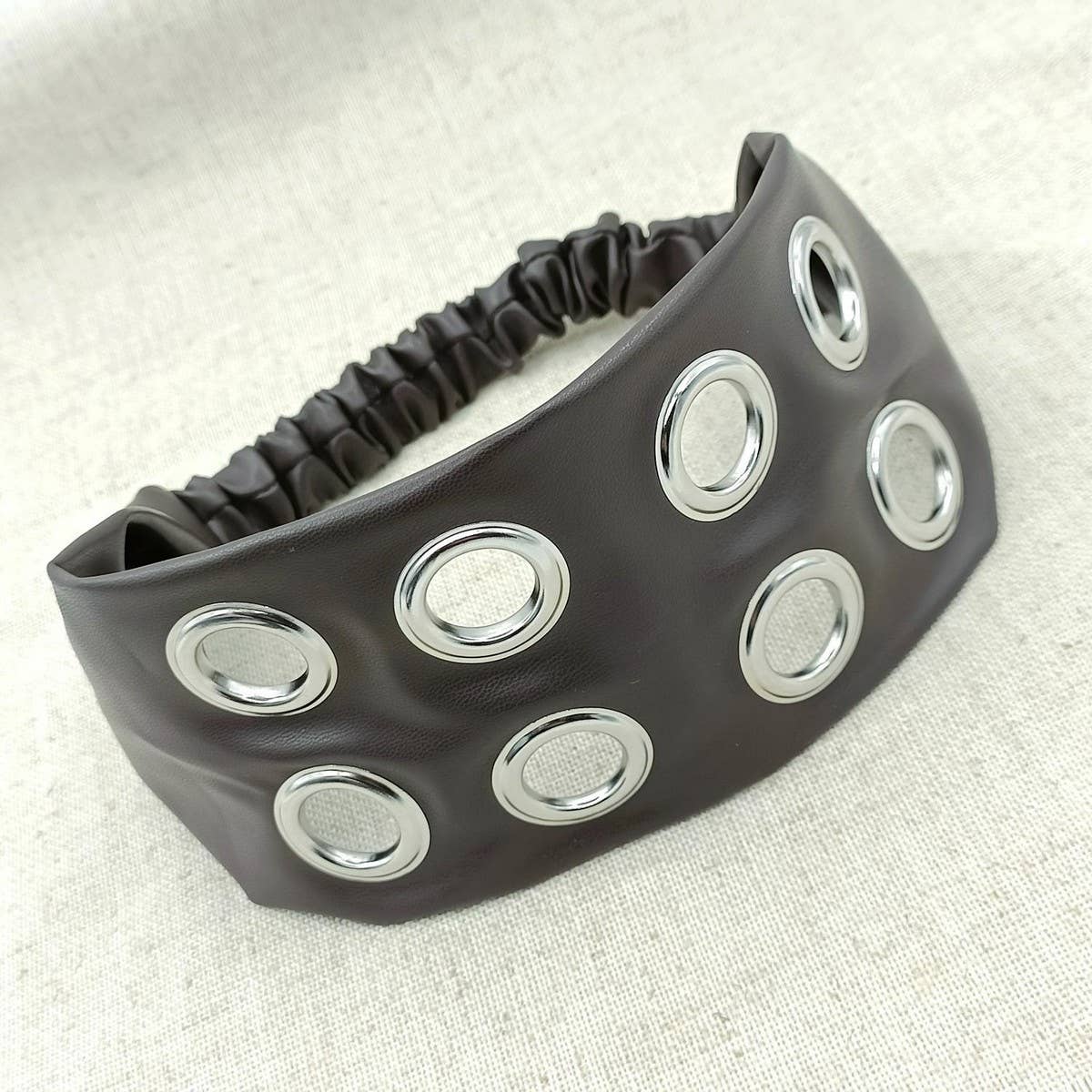 PU LEATHER WIDE PUNK HEADWRAP WITH METAL STUDS_CWAHA6308