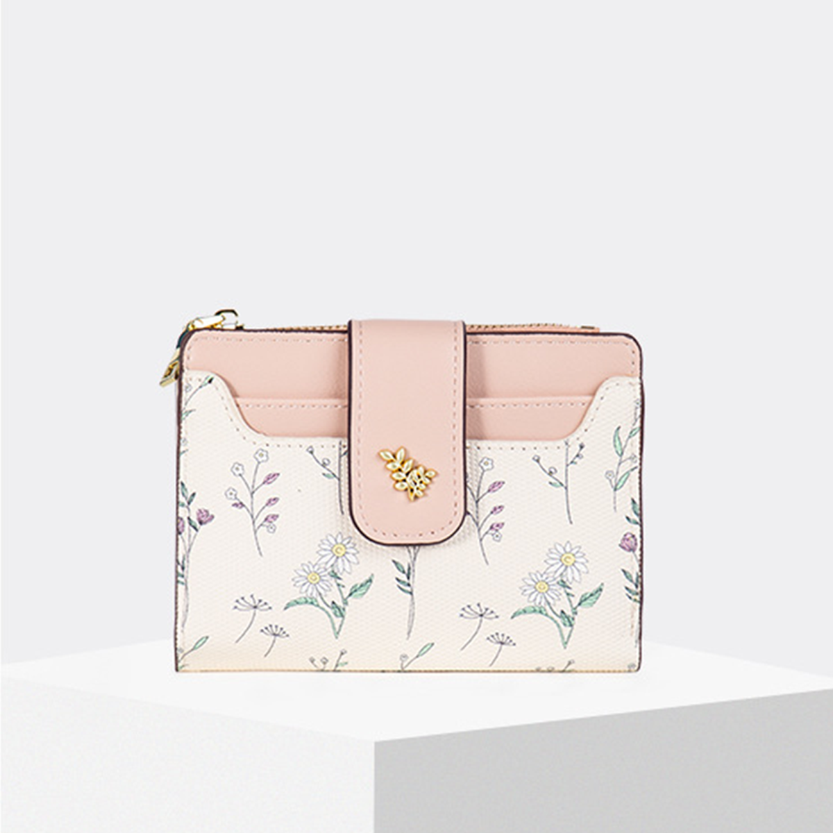 Fresh Floral Colorblock Mini Wallet With Zipper_Cwab06212