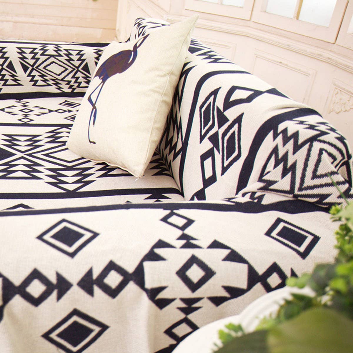COTTON SOFA THROW BLANKET WITH GEOMETRIC PRINT_CWMM9645