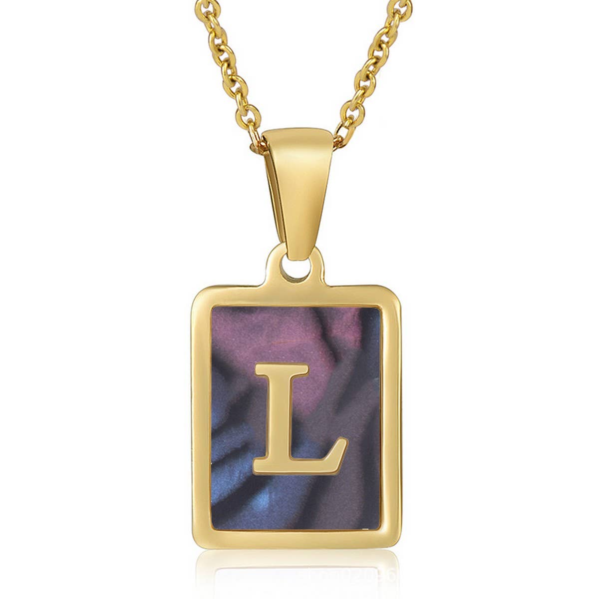 SQUARE SHELL 26 LETTER PENDANT NECKLACE_CWAJE0674