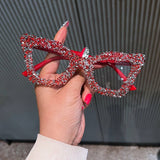 BLACK FRAME CAT EYE GLASSES WITH RHINESTONES_CWASG0764