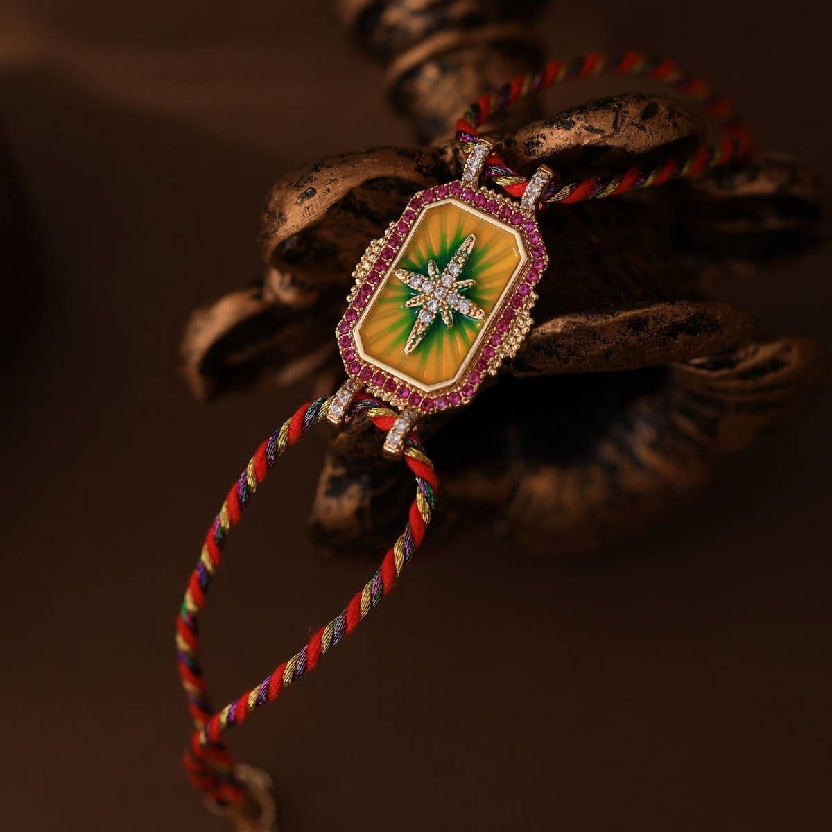 COLORFUL BRAIDED ZIRCONIA PENDANT NECKLACE_CWMM3893