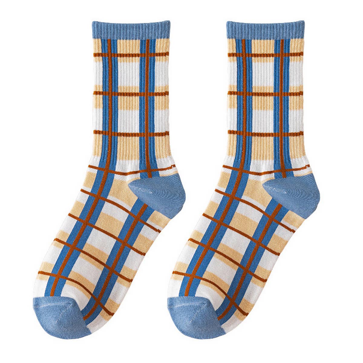 NEW CUTE BLUE PLAID SOCKS_CWMS0474