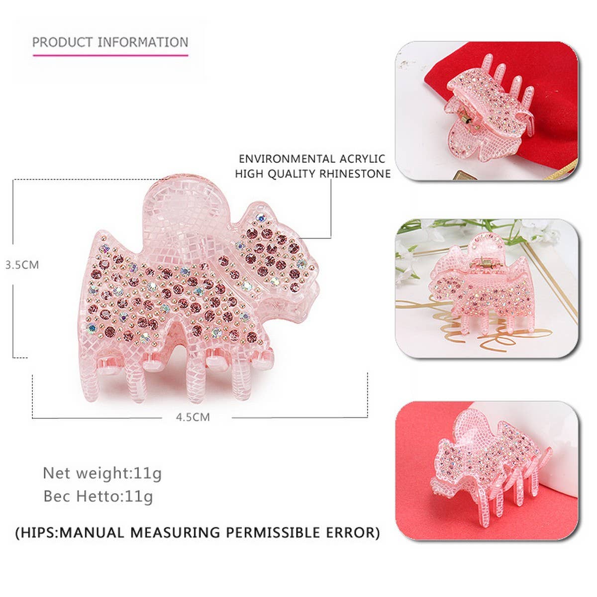 CLIP GENTLE STYLE PINK ACRYLIC MINI HAIR CLIP_CWAHA4266