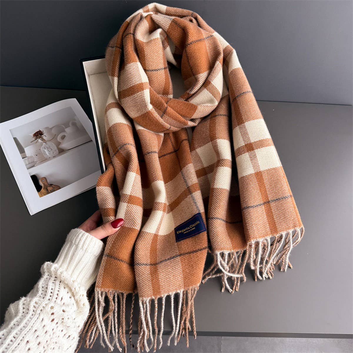 Fresh Plaid Cashmere Feel Tassel Scarf Wrap_Cwasc03245
