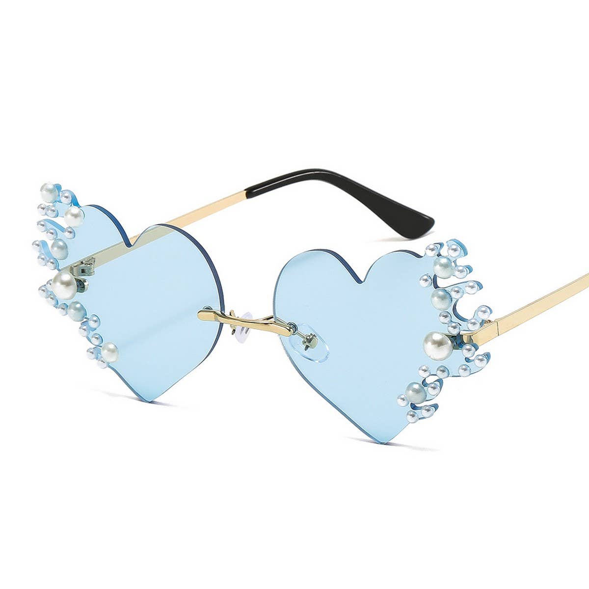 METAL RIMLESS PEARL HEART TEARS SUNGLASSES_CWASG0874