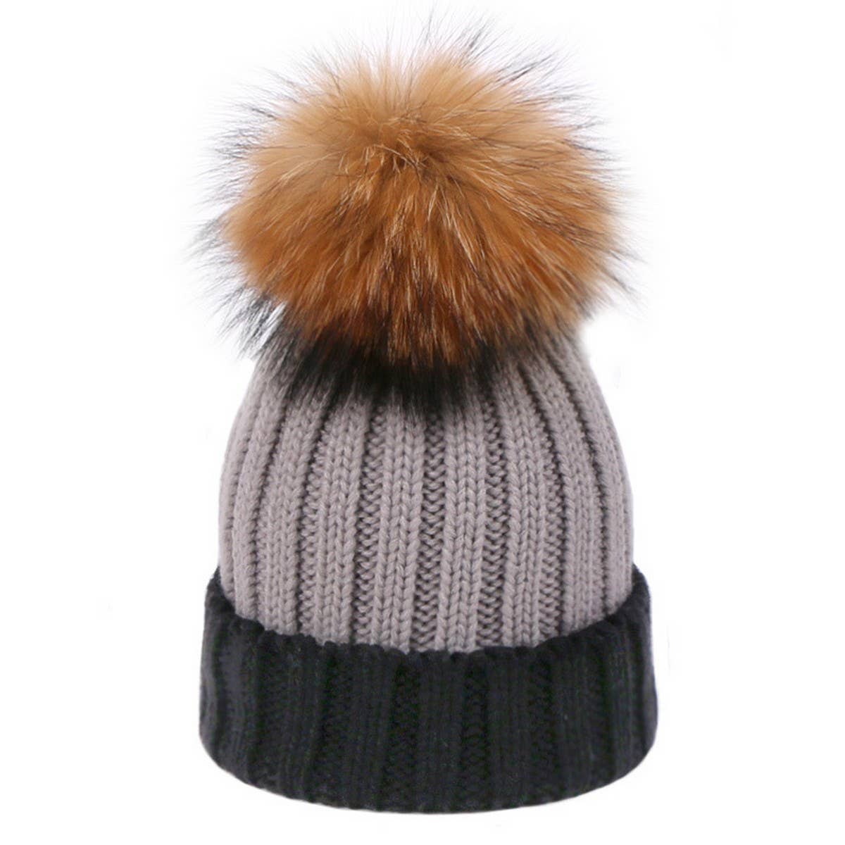 Women¡¯S Knit Two-Tone Pom Beanie Winter Hat_Cwah04990