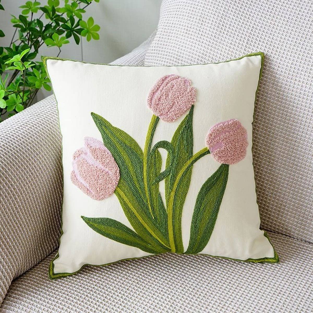 COTTON CREAM PILLOW COVER SOFA BED SQUARE CUSHION_CWMM7684