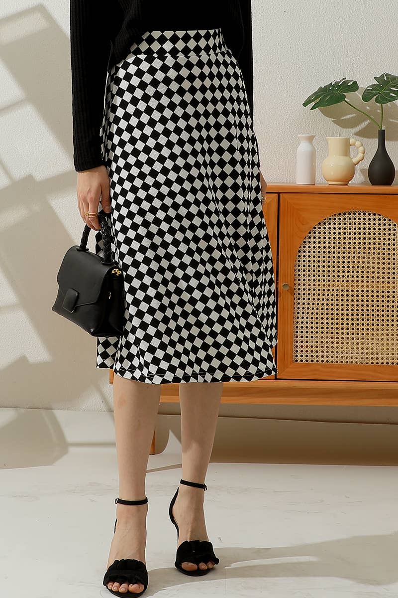 Women Fashion Over Knee Plaid Skirt_Cwbls122