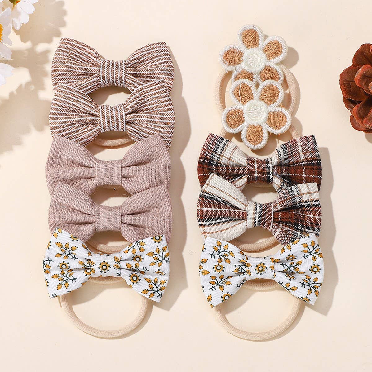 DOUBLE BOW HAIR CLIPS SET WITH PEARLS FOR GIRLS_CWAHA6736