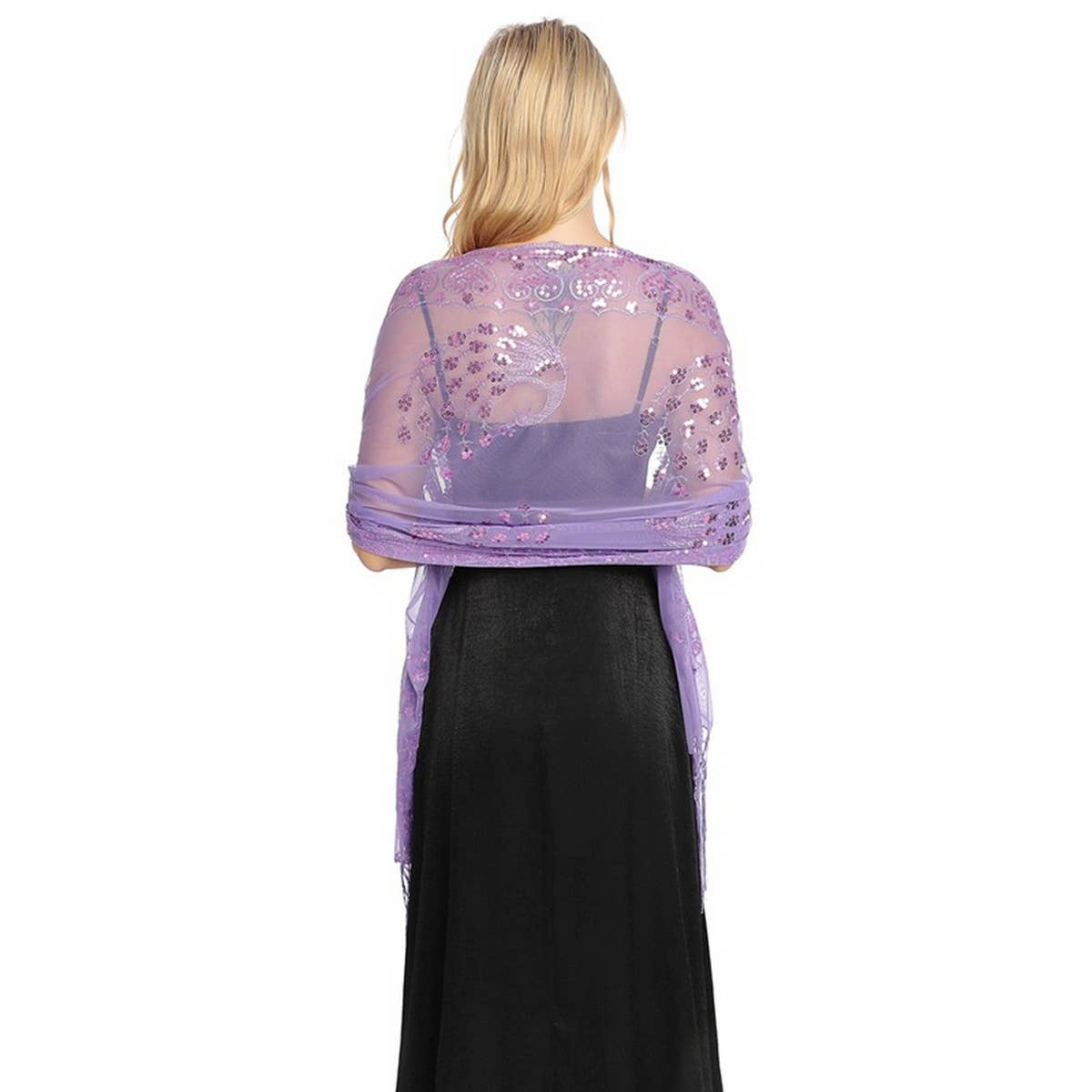 PEACOCK EMBROIDERED SEQUINED TASSEL CAPE_CWASC1077