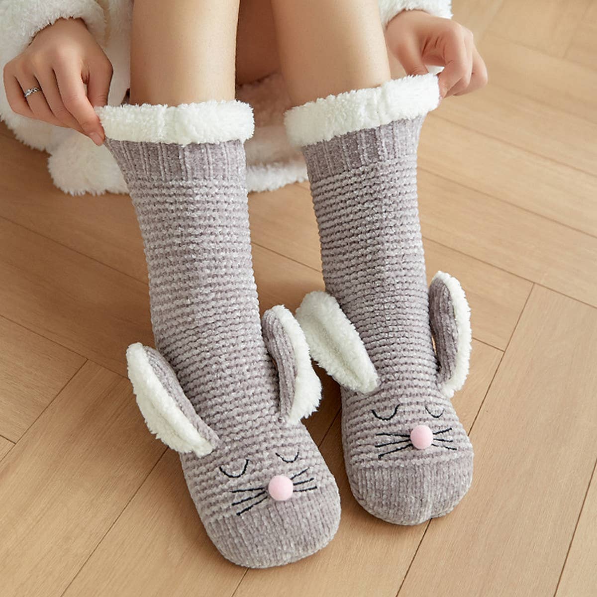 HOME RABBIT EARS WARM PLUSH INDOOR SLIPPERS_CWMS0721