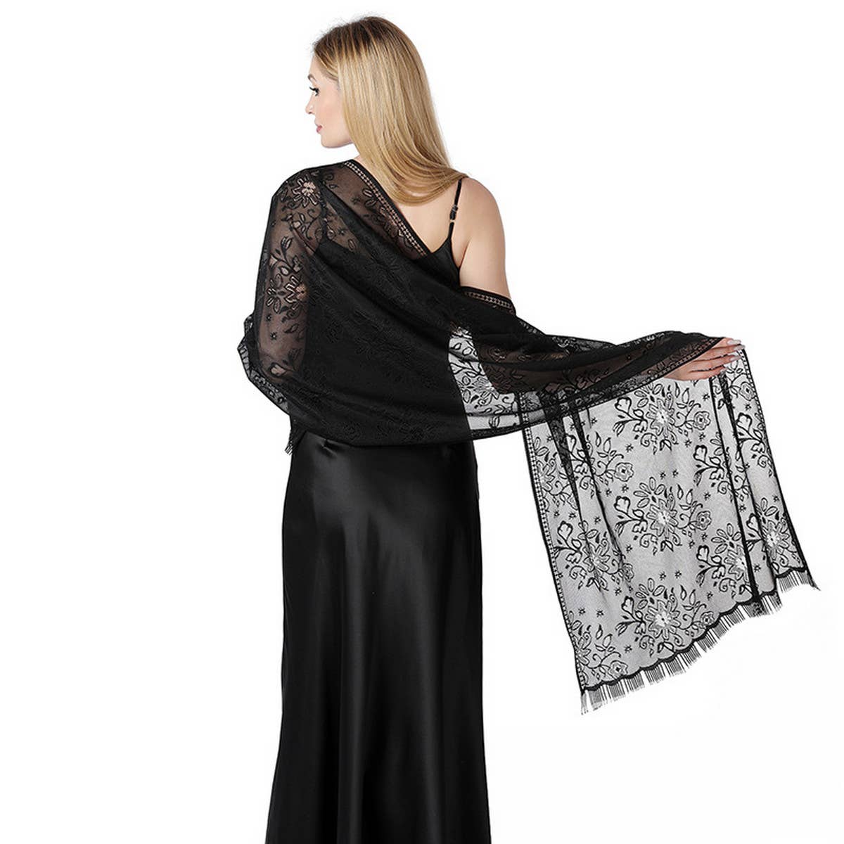 FLORAL LACE TIE DYE SHAWL BRIDAL EVENING WRAP_CWASC1092