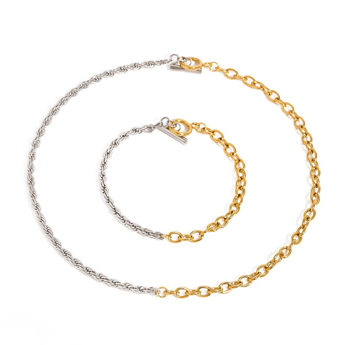 Two-Tone Gold Silver Twisted Chain Necklace
