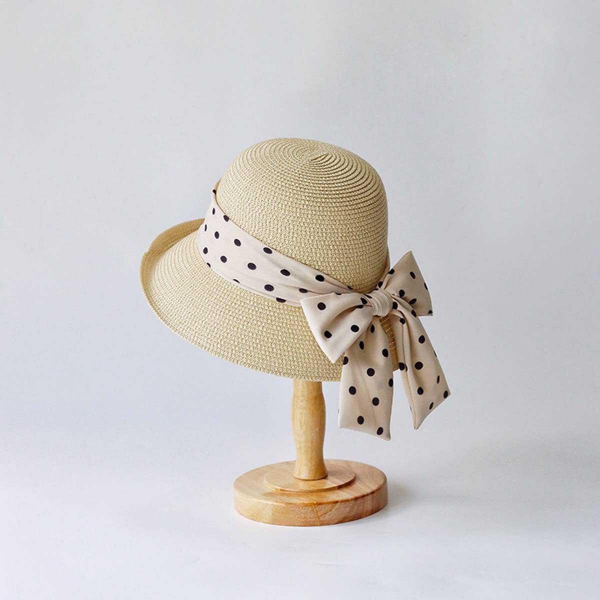 SUMMER WOMENS POLKA DOT BOW STRAW HAT_CWAH3507