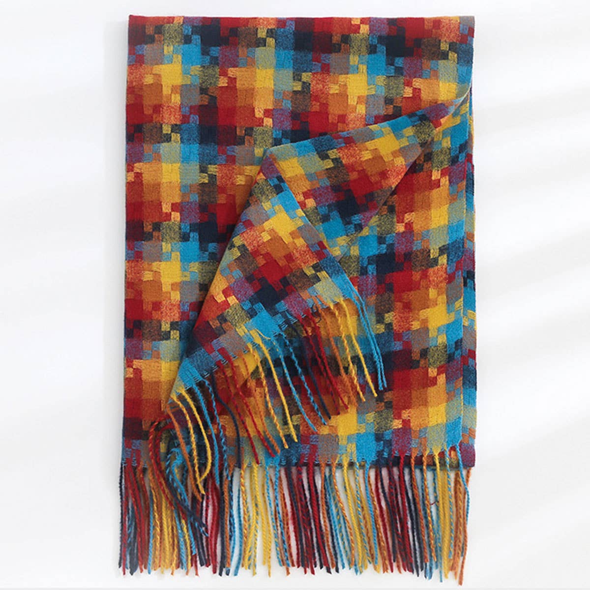 PLAID FRINGE SCARF TRENDY WINTER WRAP_CWASC0199