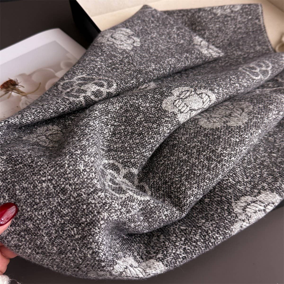Elegant Camellia Cashmere Feel Tassel Scarf Wrap_Cwasc03244