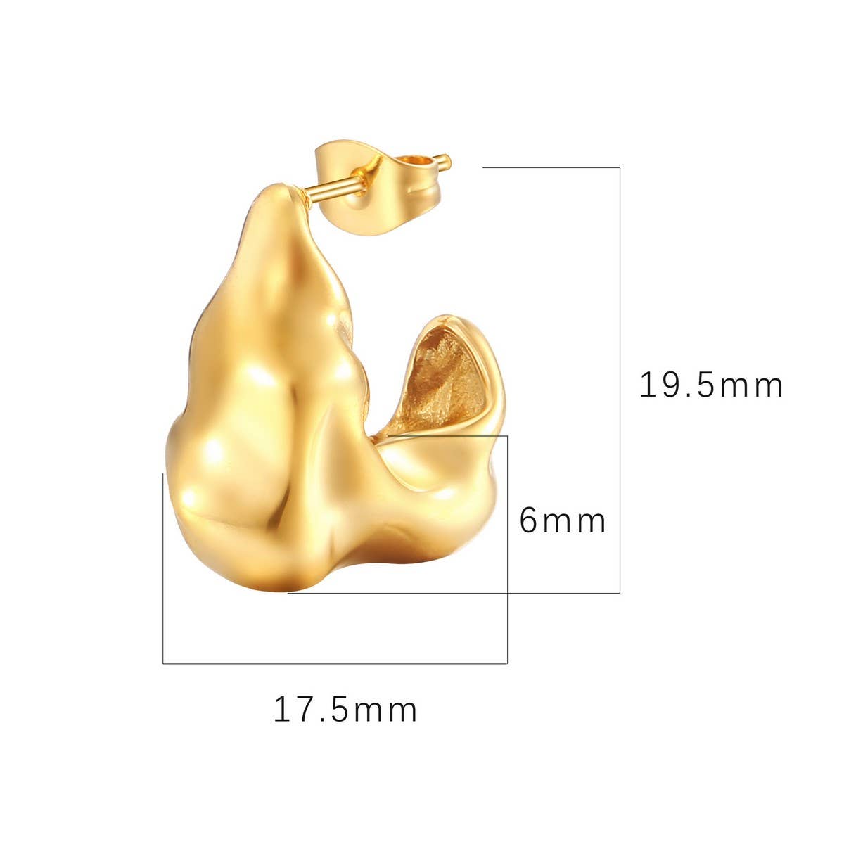 18K MOON HOLLOW OPEN CHUNKY HOOP POST EARRINGS_CWAJE0557