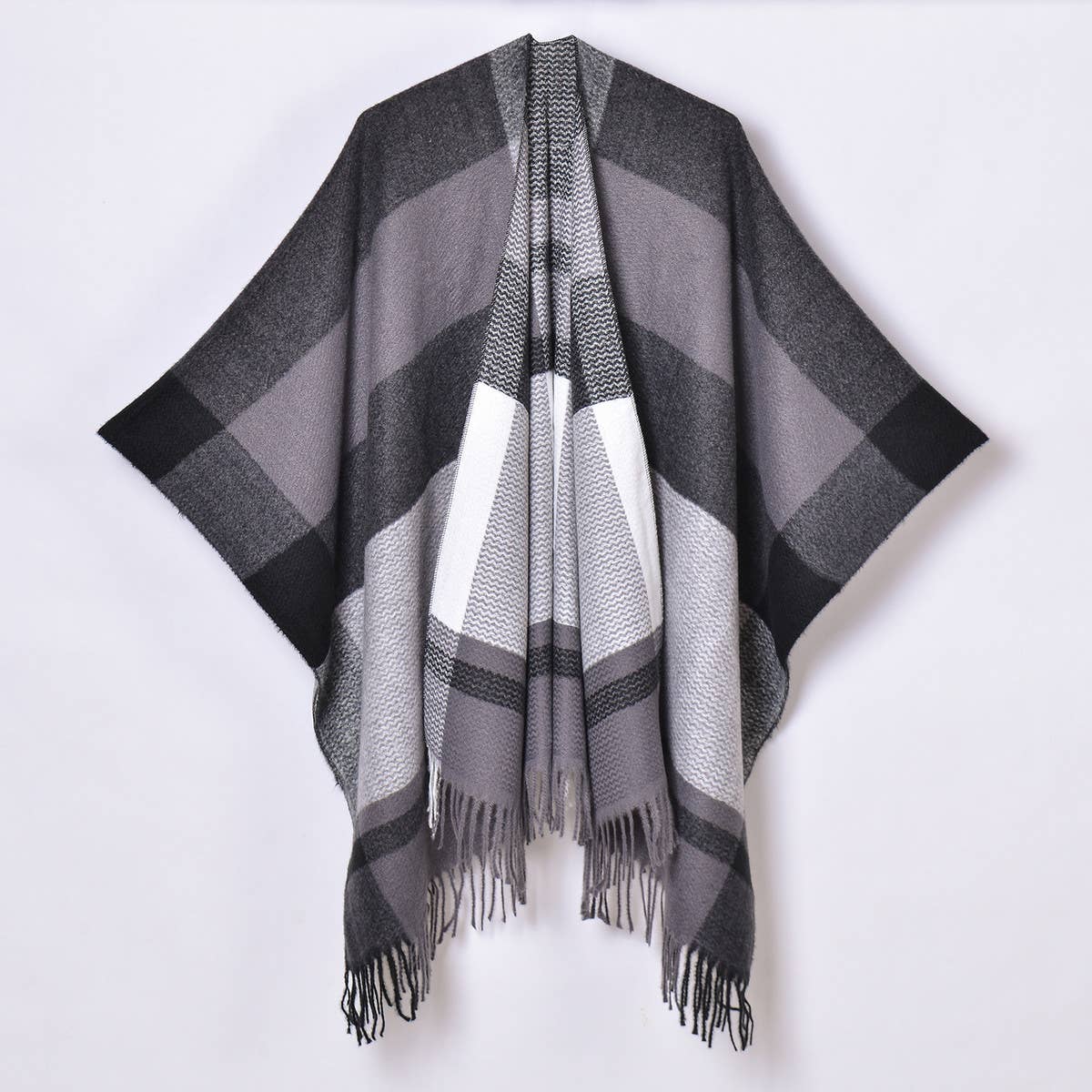 SIMPLE TASSEL PATTERN WIDE HORIZONTAL STRIPE SHAWL_CWASC0939