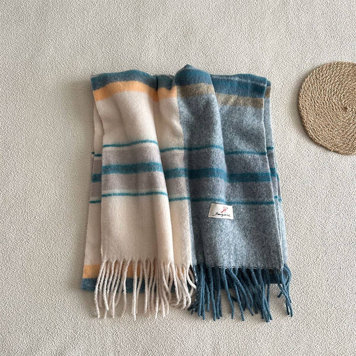 BLUE PLAID FAUX CASHMERE SCARF WINTER WARM_CWASC2337