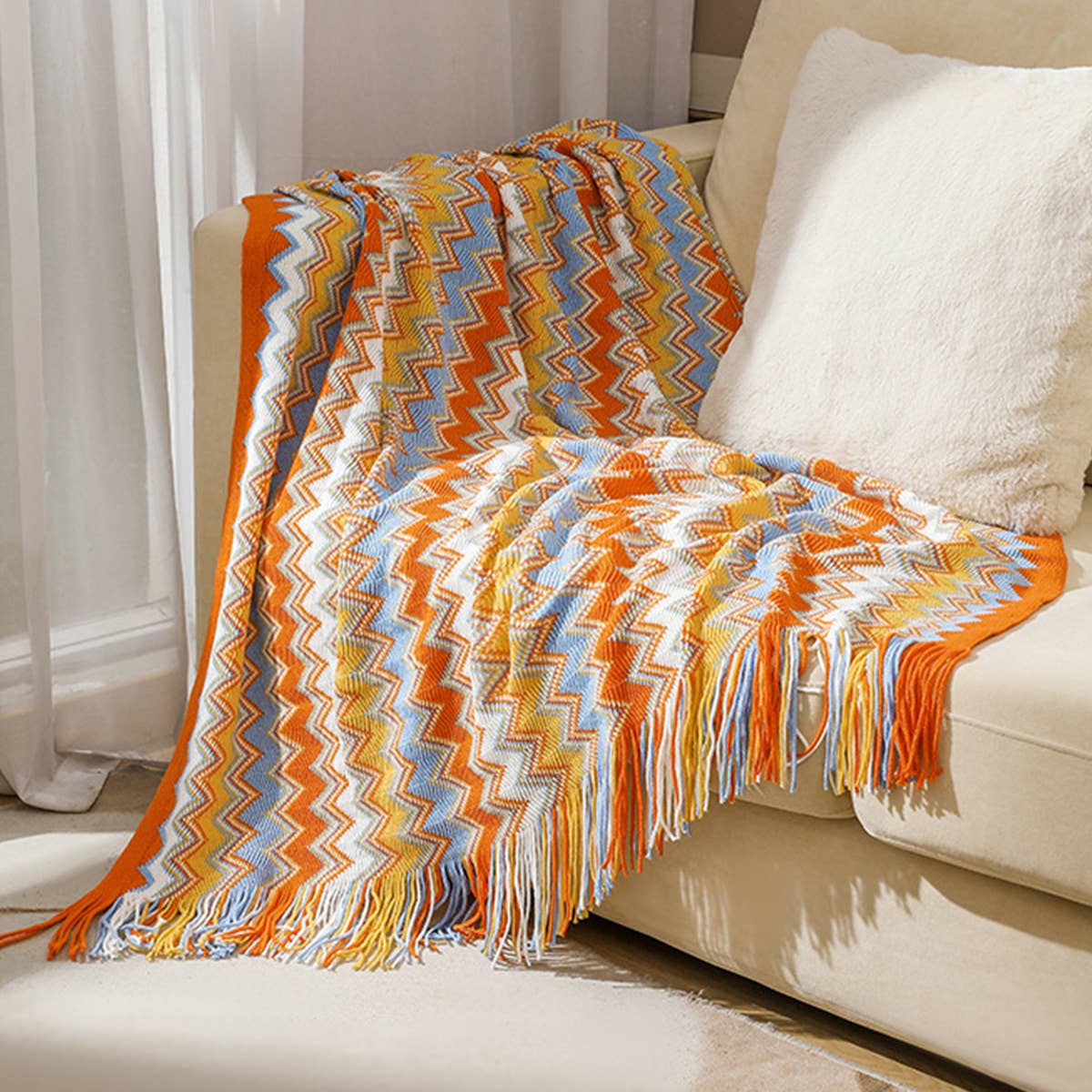 KNITTED STRIPED SOFA BLANKET BLANKET_CWMM0185