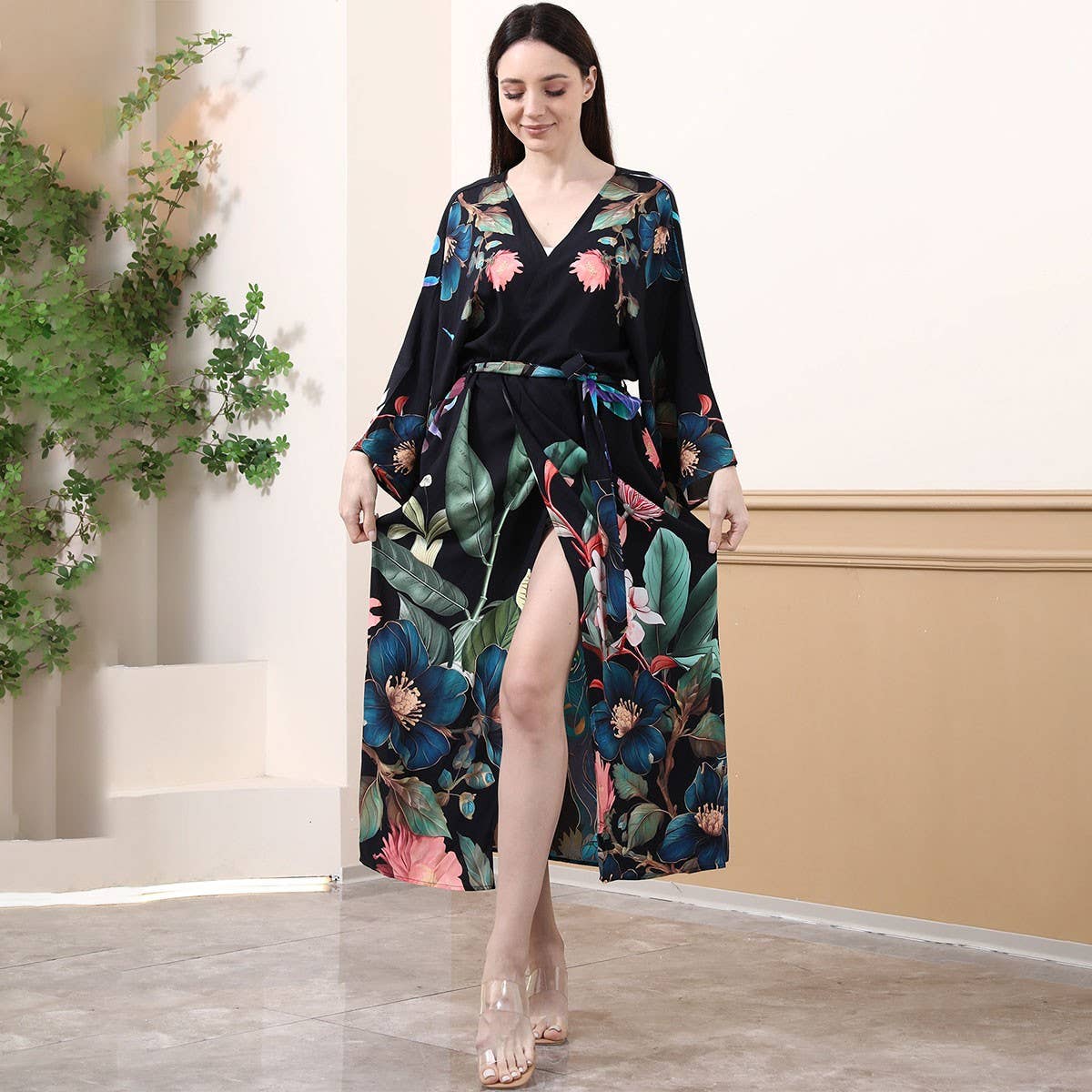 PEACOCK FLORAL PRINT BEACH COVER UP FOR BIKINI_CWMM6304