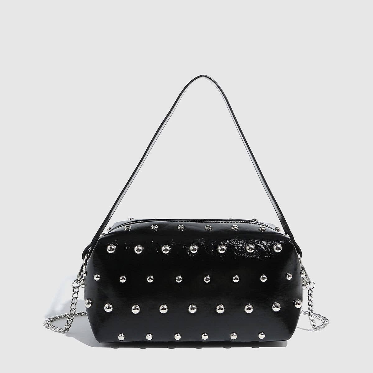 MUSHROOM STUDDED TOTE BOWLING SHOULDER BAG_CWAB5712
