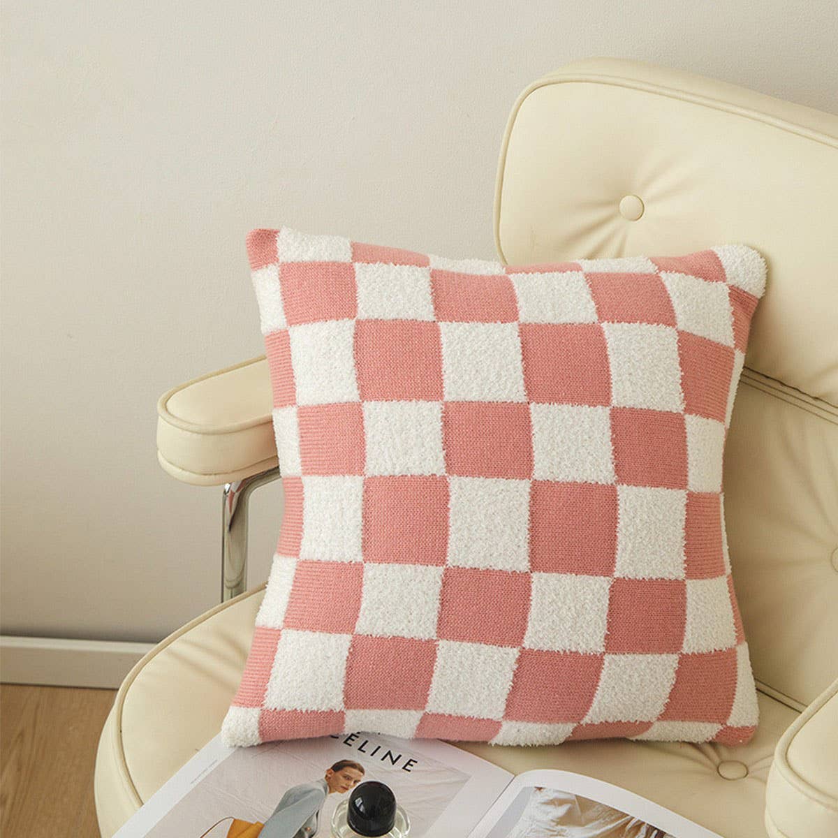 PLAID SIMPLE STYLE KNITTED PILLOW CAR CUSHION_CWMM2375