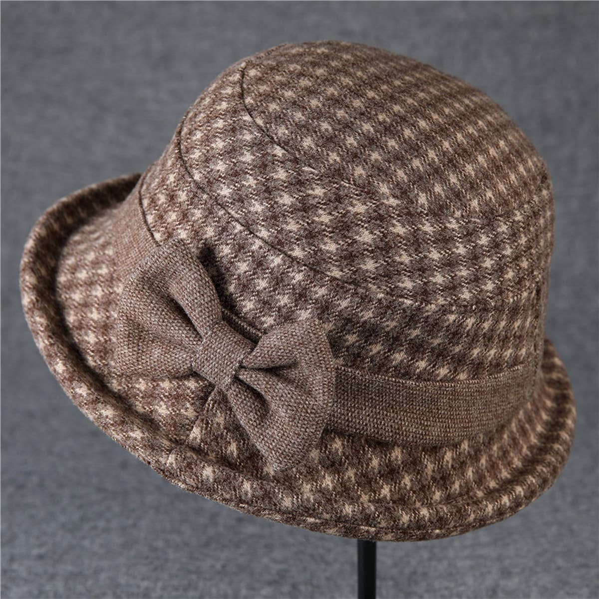THICKENED WARM CURLED BOW RETRO BUCKET HAT_CWAH1795