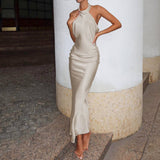 Solid-Color Off-The-Neck Sexy Backless Dress