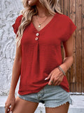 V-Neck Button-Up Shirt Bat-Sleeved Casual Shirt