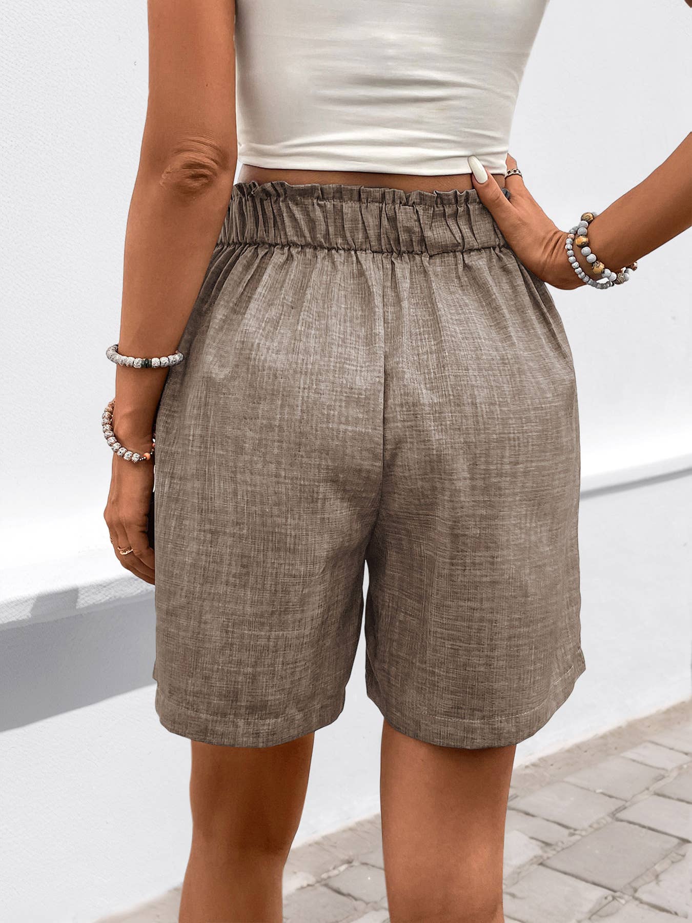 Solid Colored Shorts With Loose Casual Buttons