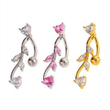 LEAF HEART TASSEL NAVEL RING STAINLESS STEEL BAR_CWMM9385