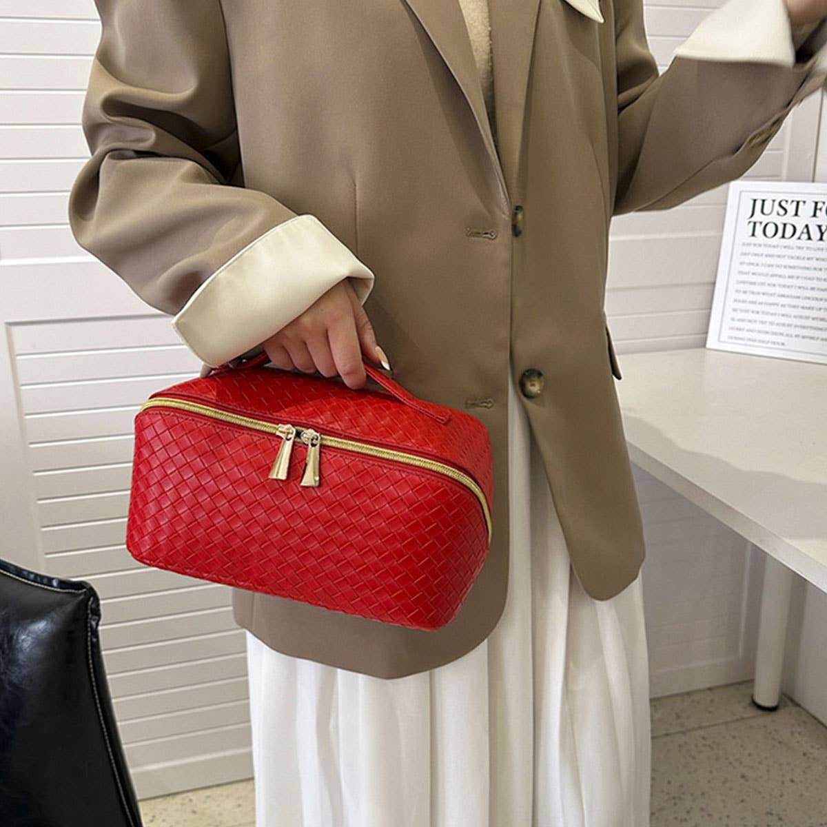 NEW WOVEN PU LEATHER LARGE CAPACITY COSMETIC BAG_CWAB4463