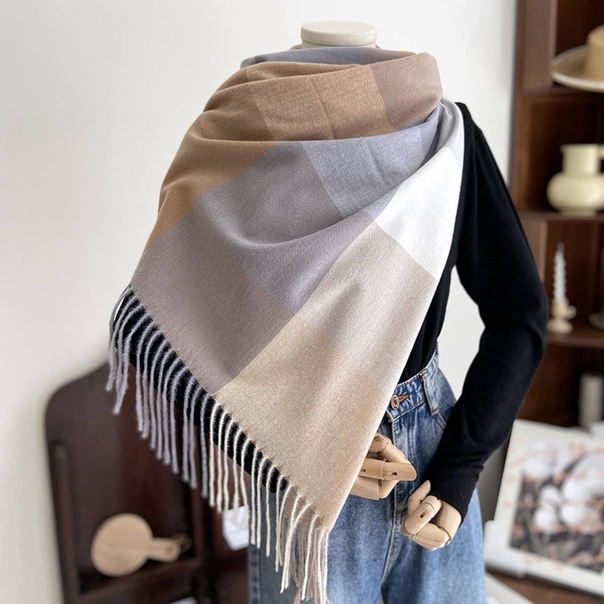 Warm Plaid Scarf Shawl For Women--Soft Winter Wrap_Cwasc1464