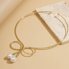 Waterdrop Imitation Pearl Fashion Metal Necklace_Cwmm3129