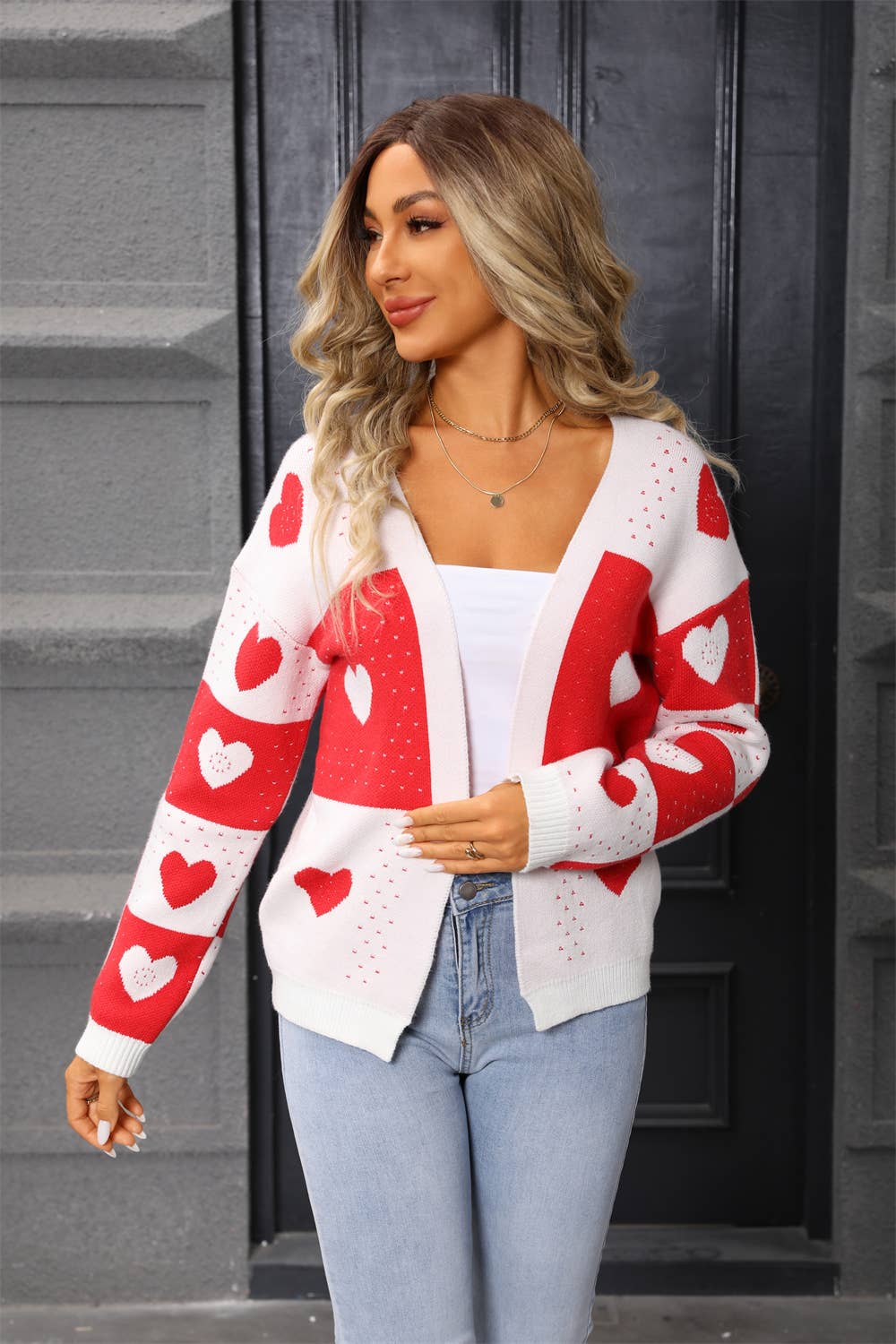 Valentines Day Heart-Shaped Knitted Cardigan