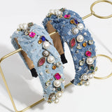 KNOTTED DENIM HEADBAND WITH COLORFUL RHINESTONES_CWAHA2292