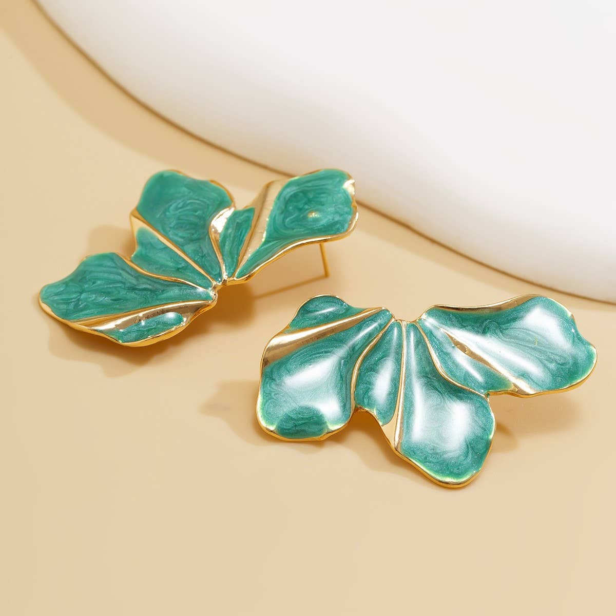 SWEET GRADIENT OIL DROP FLOWER ALLOY EARRINGS_CWMM3198
