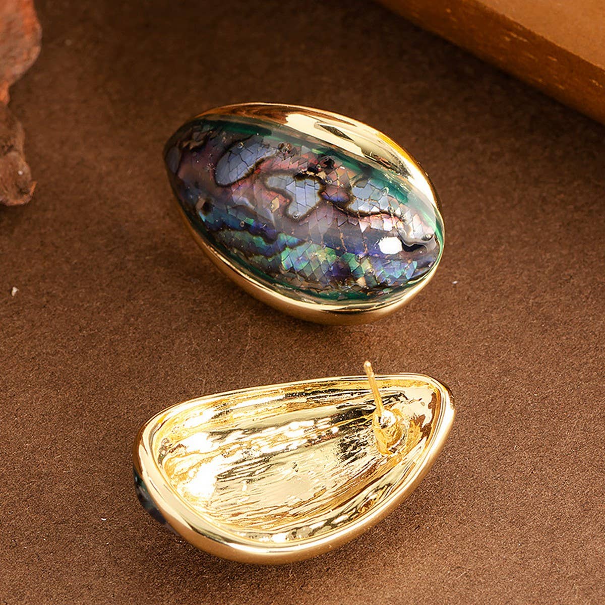 COLORFUL NATURAL ABALONE SILVER NEEDLE EARRINGS_CWMM4294